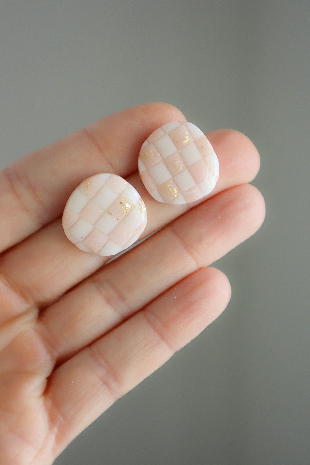 Pink Checkered Statement Stud