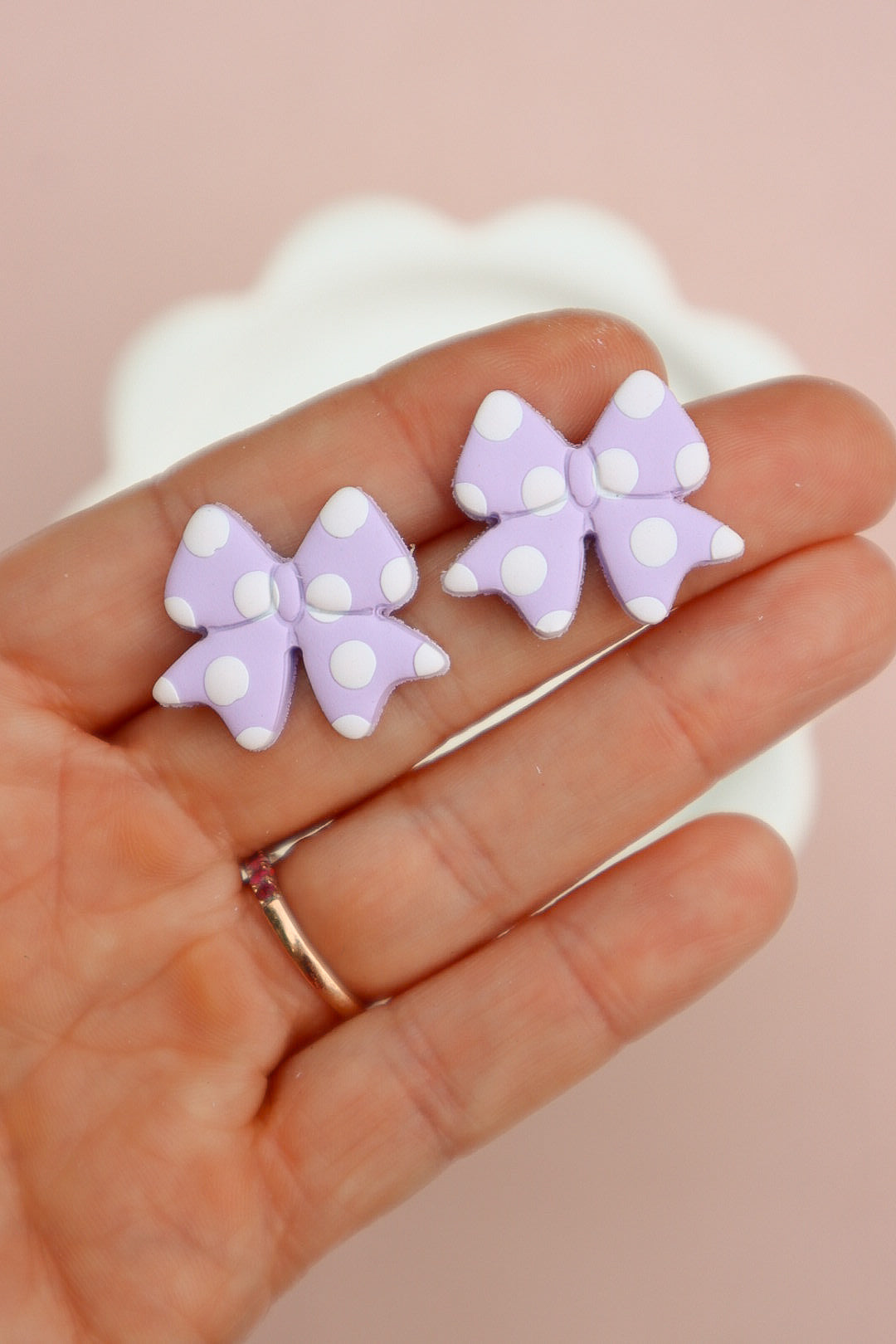 Purple Polka Dot Bow Stud