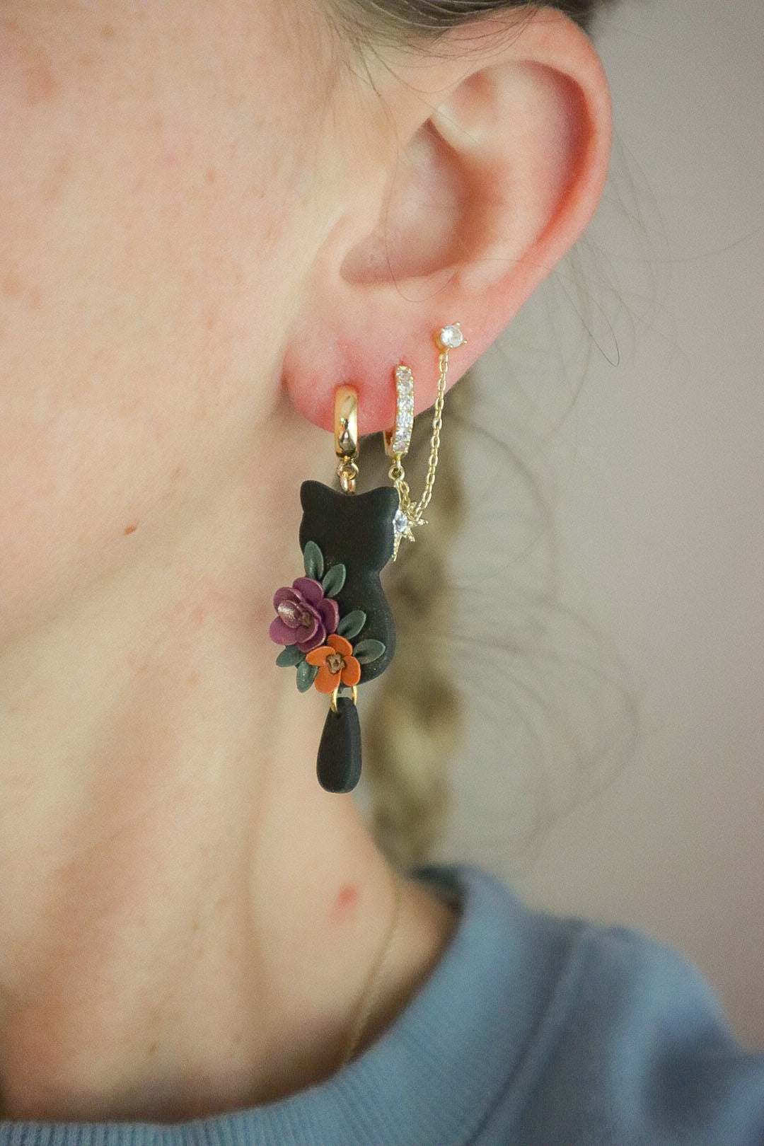 Floral Black Cat