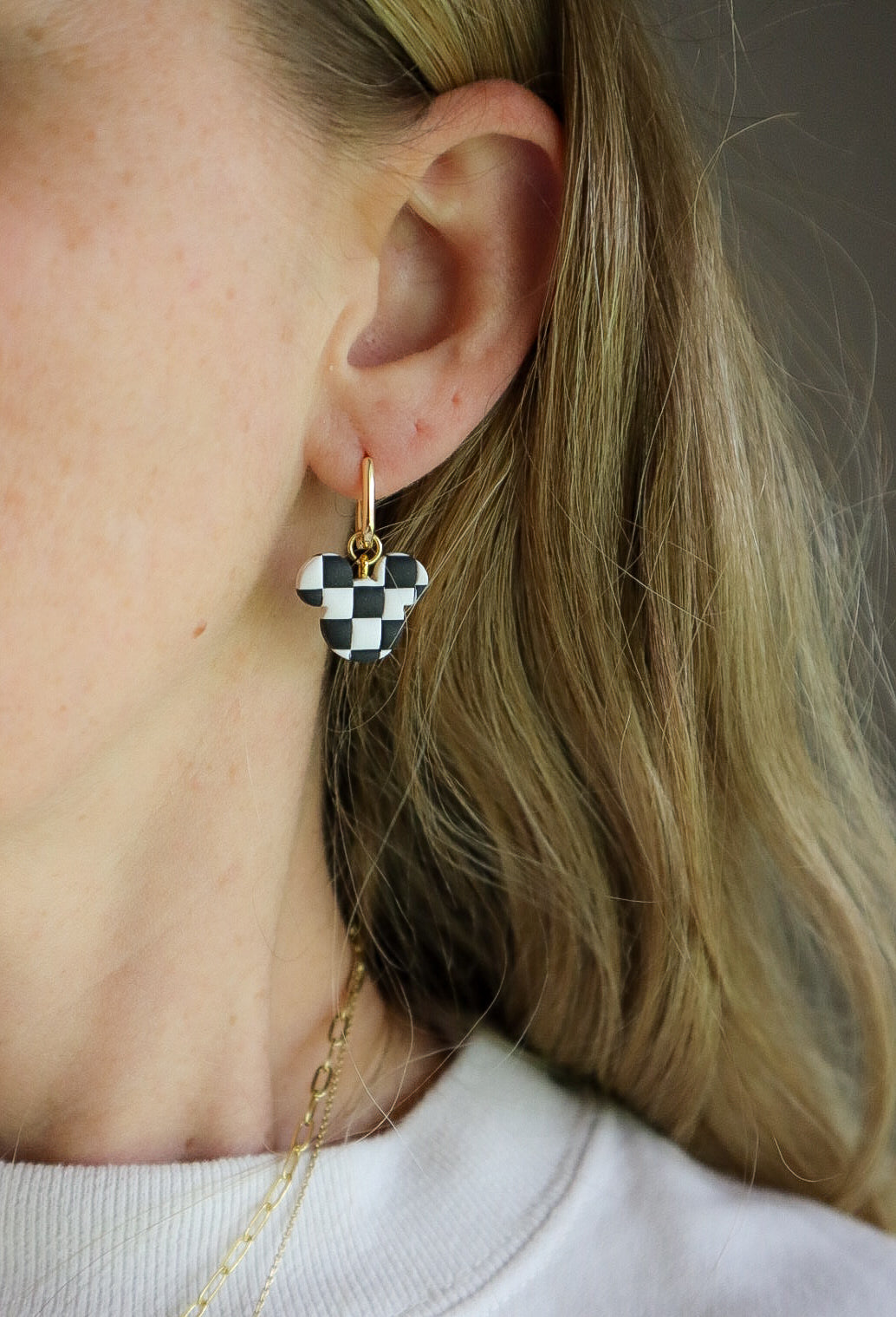 Black + White Checkered Charm Huggies (SHIPPING ON OR BEFORE 5/20)