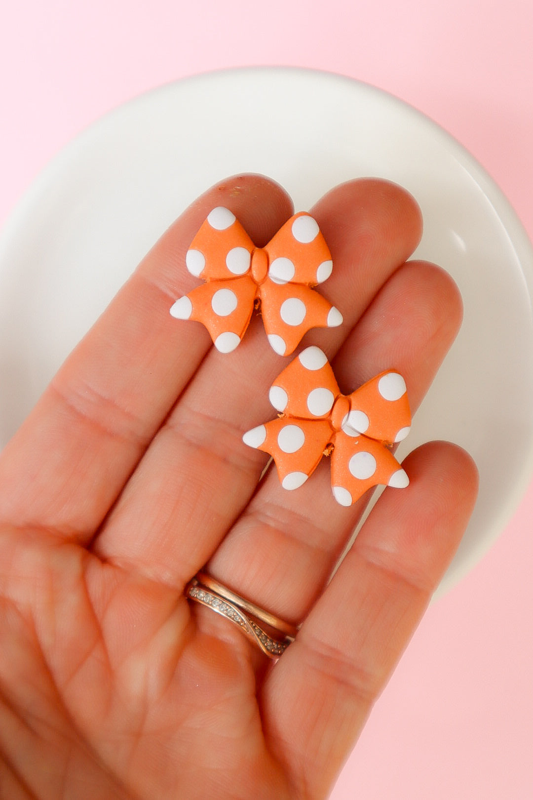 Orange Polkadot Bow Stud