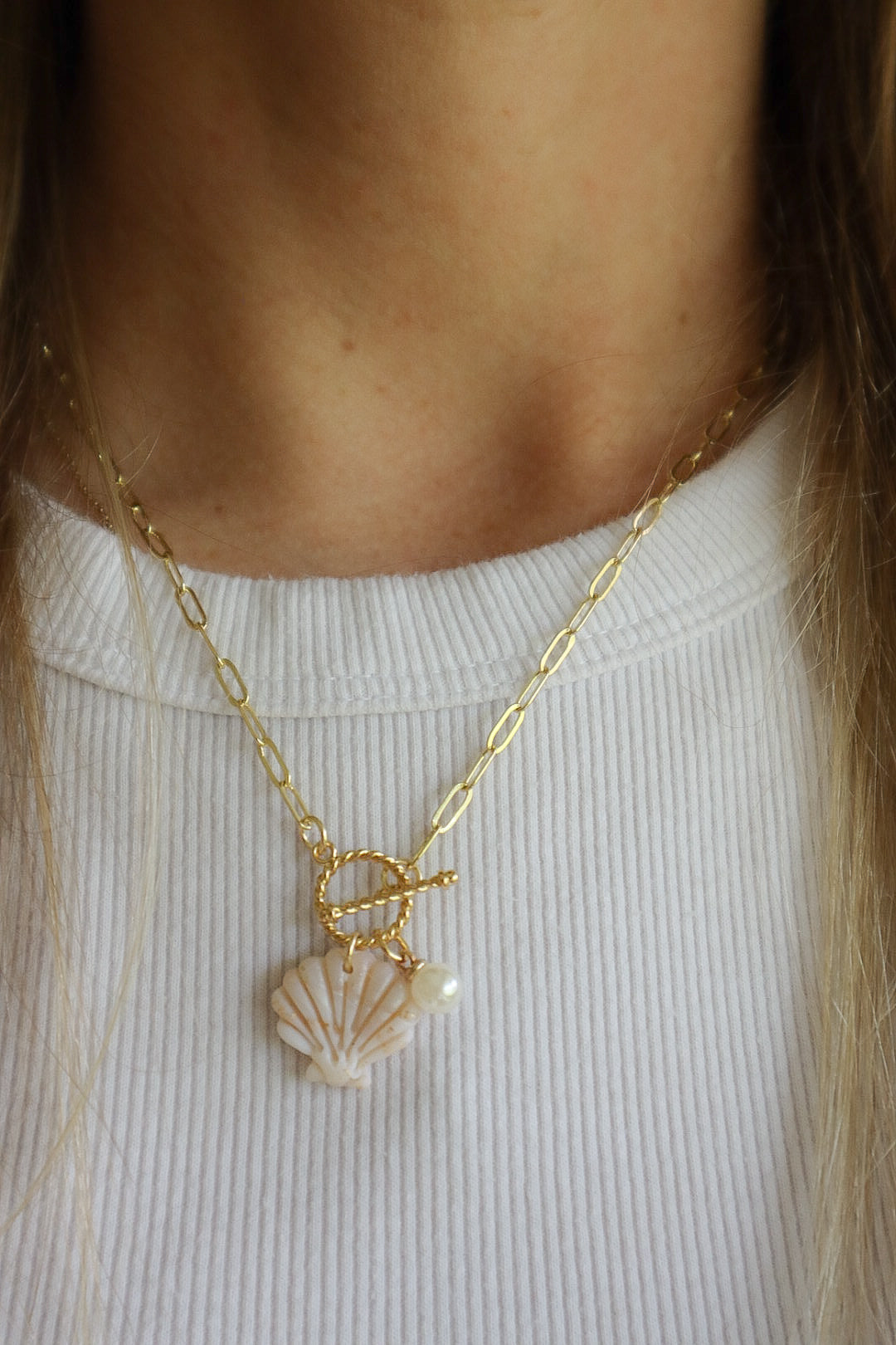 Seaside Seashell Gold Filled Toggle Necklace
