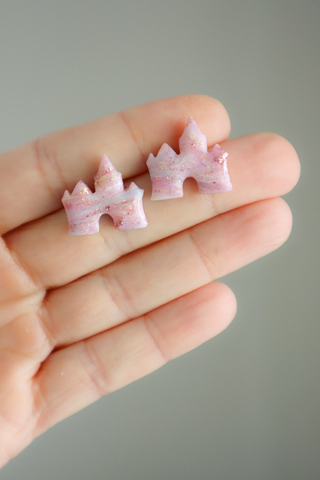 Fairytale Pink Marble Castle Studs