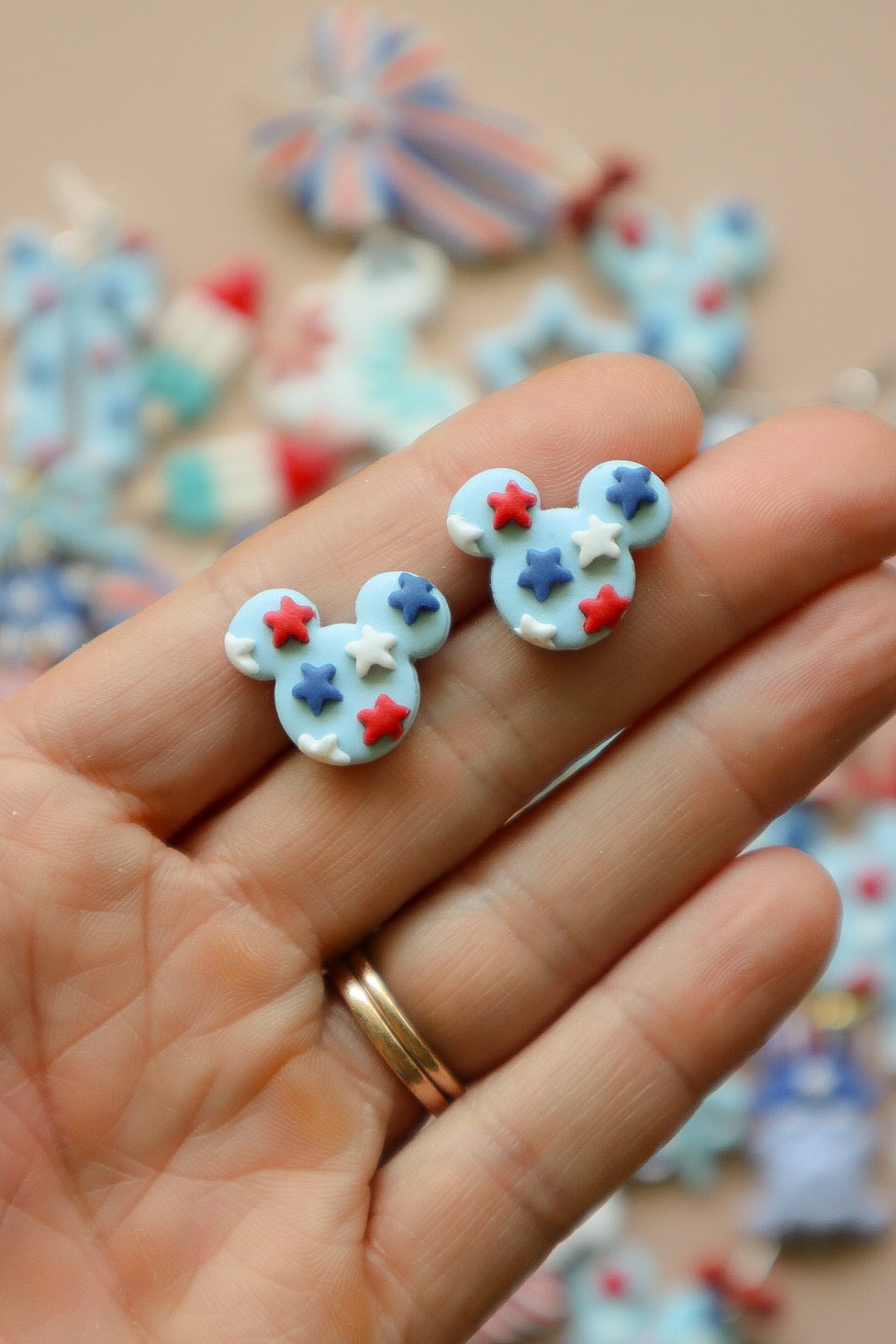 Red White & Blue Star Magical Mouse Studs