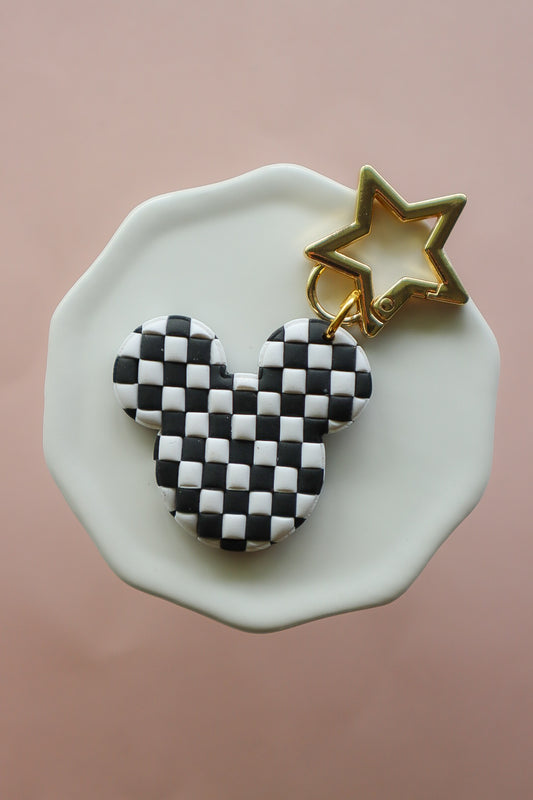 Black + White Checkered Mouse Bag Charm