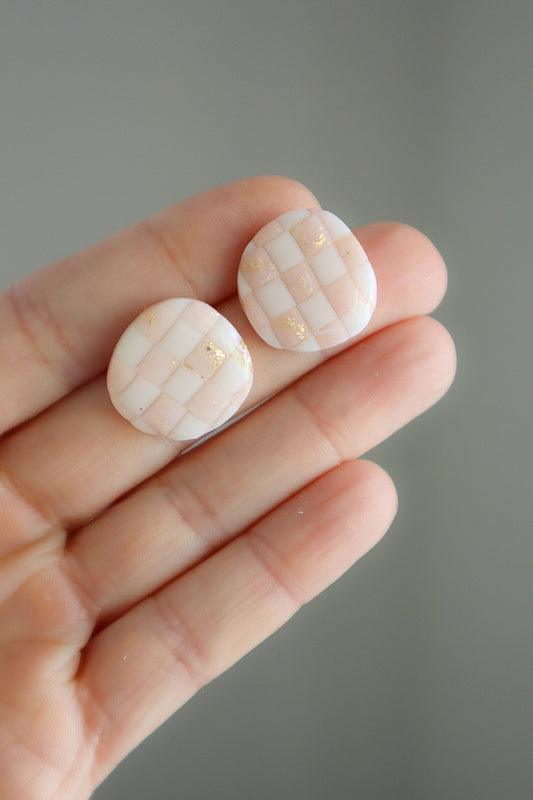 Pink Checkered Statement Stud