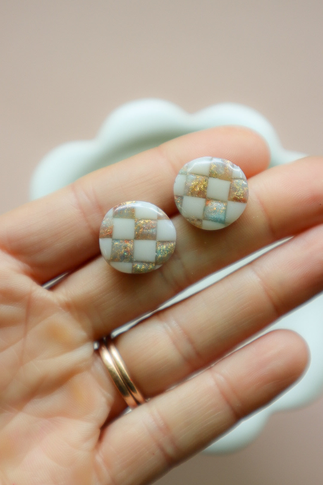 Organic Blue + Gold Checkered Studs