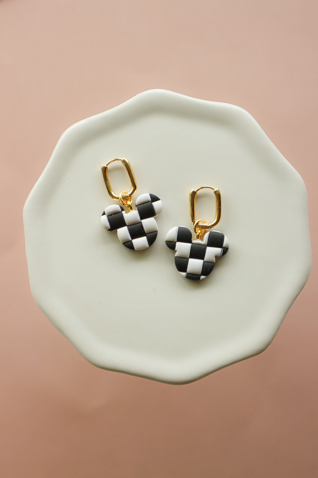 Black + White Checkered Charm Huggies (SHIPPING ON OR BEFORE 5/20)
