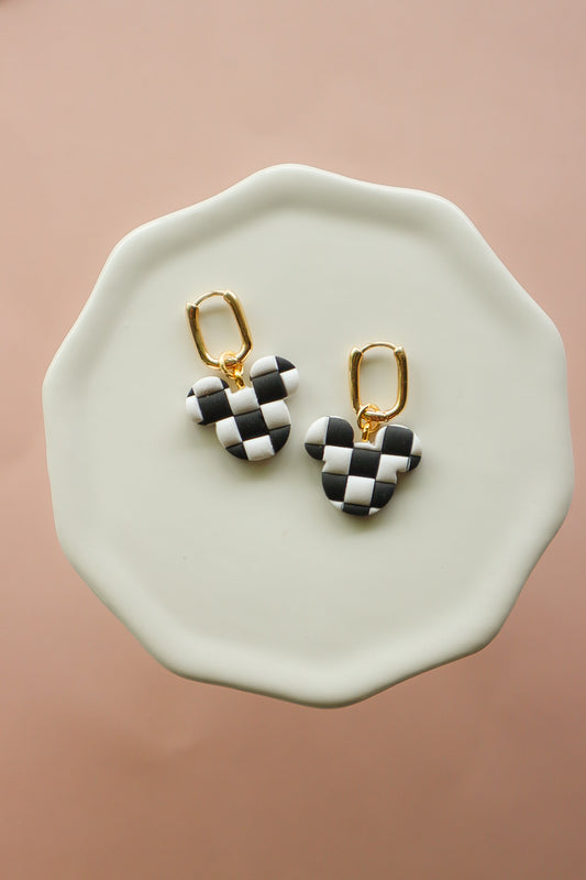 Black + White Checkered Charm Huggies (SHIPPING ON OR BEFORE 5/20)