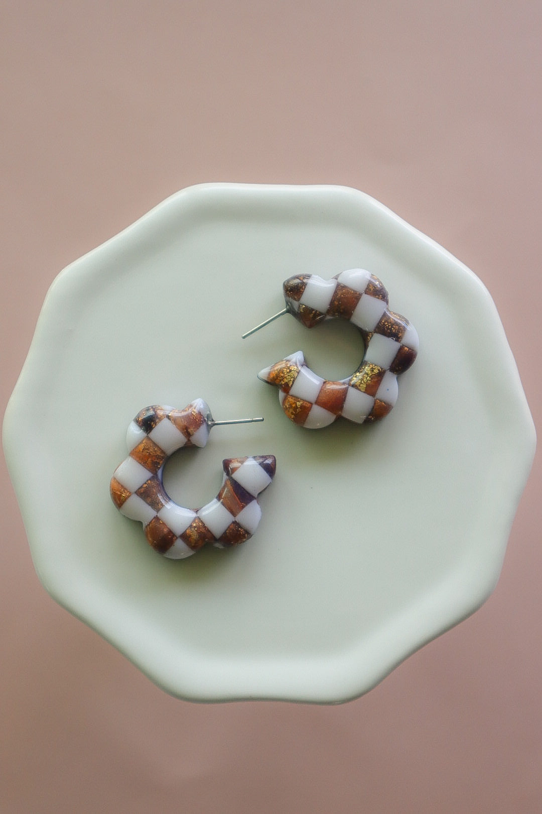 Brown Checkered Scallop Hoops