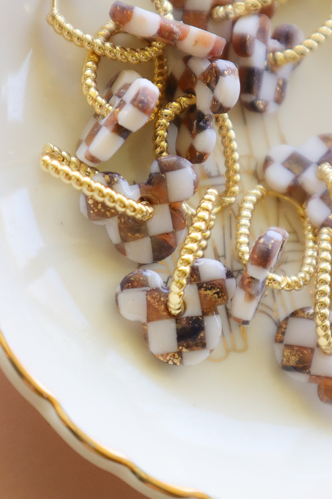 Brown Checkered Magical Mouse Charm Huggie