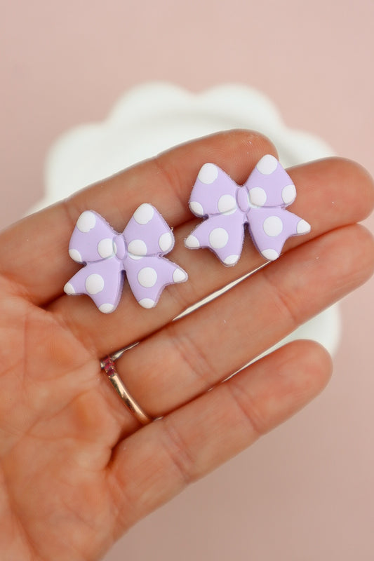 Purple Polka Dot Bow Stud