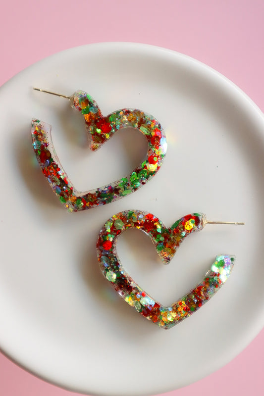 Christmas Resin Heart Hoops