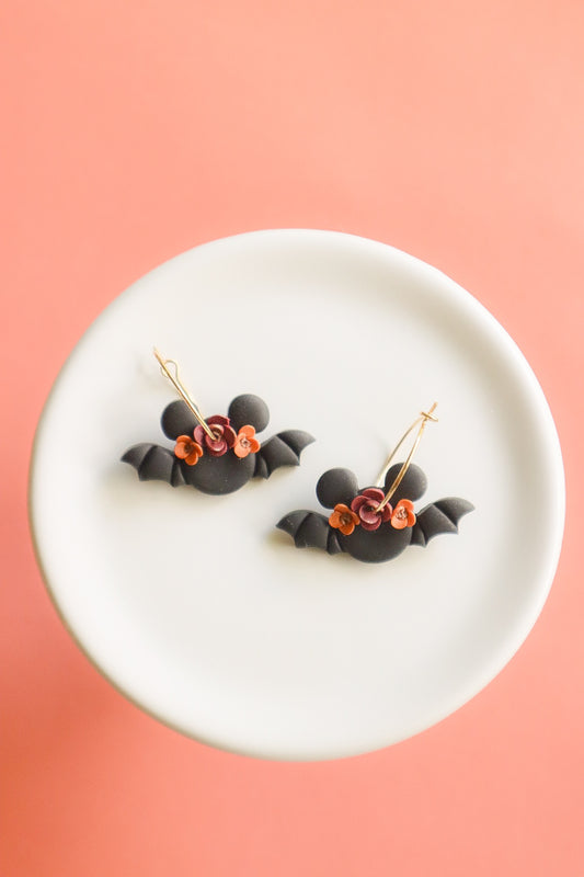 Floral Magical Mouse Bat Gold Filled Hoops (20mm)