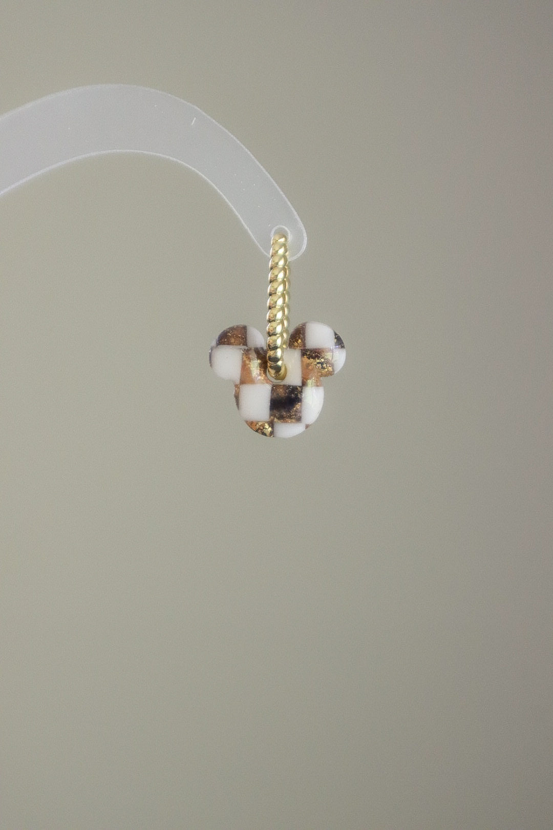 Brown Checkered Magical Mouse Charm Huggie