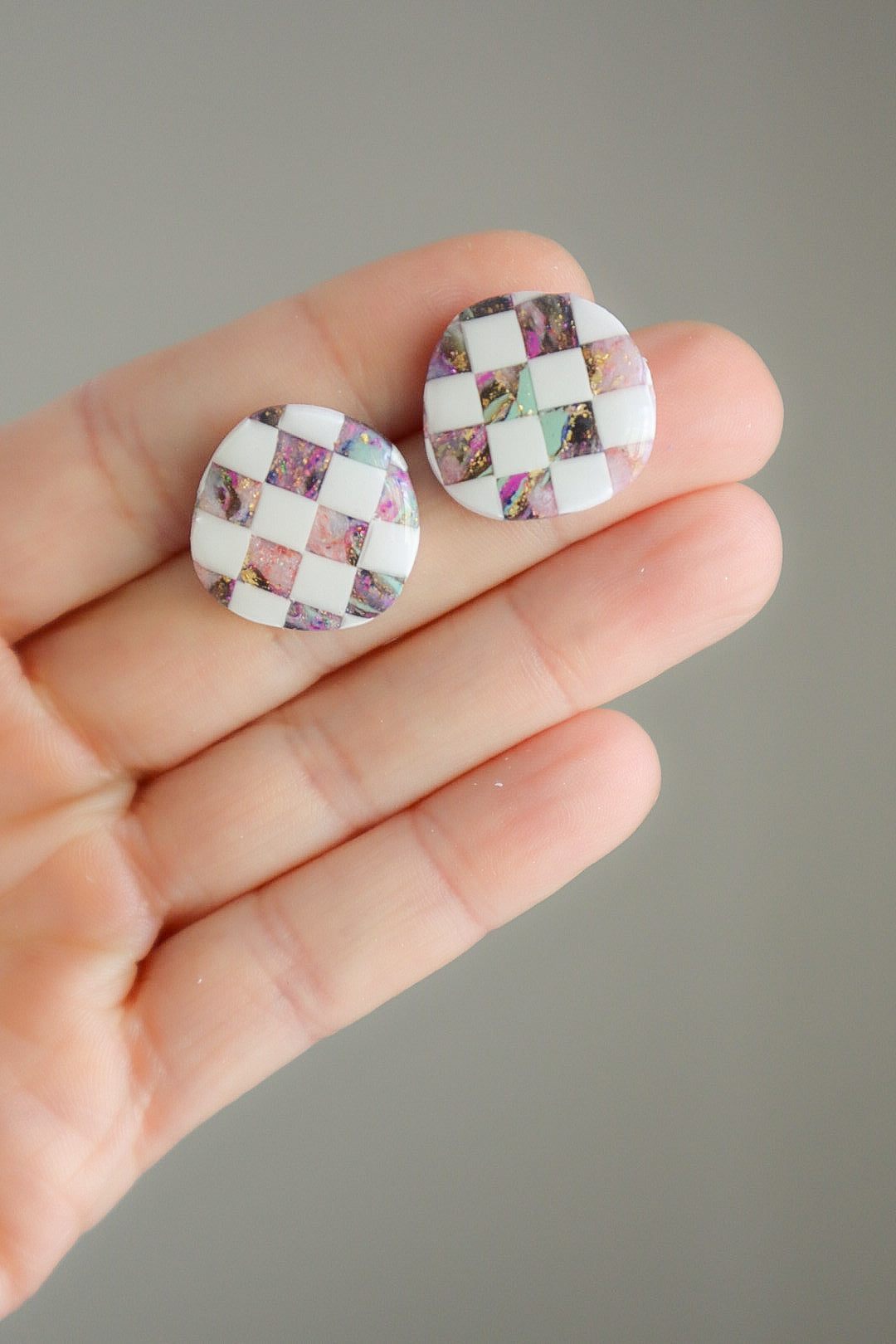Confetti Checkered Statement Stud
