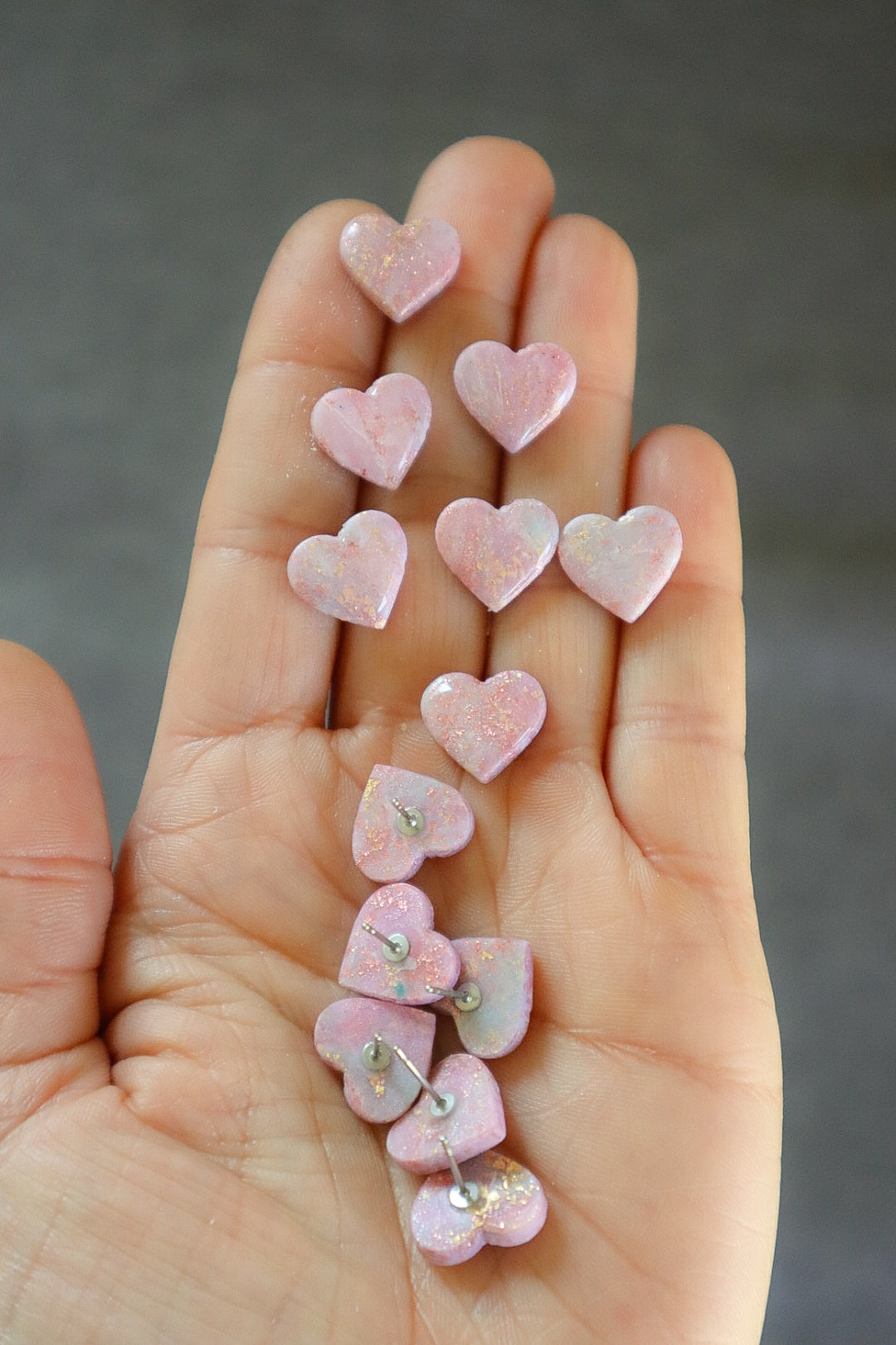 Fairytale Pink Marble Heart Studs