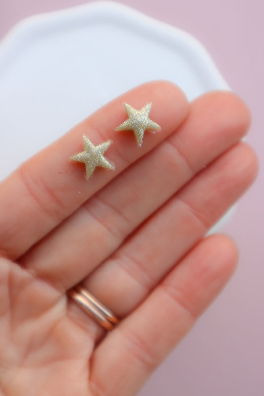 Gold Glitter Christmas Star Stud