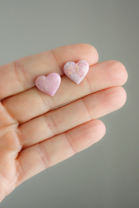 Fairytale Pink Marble Heart Studs
