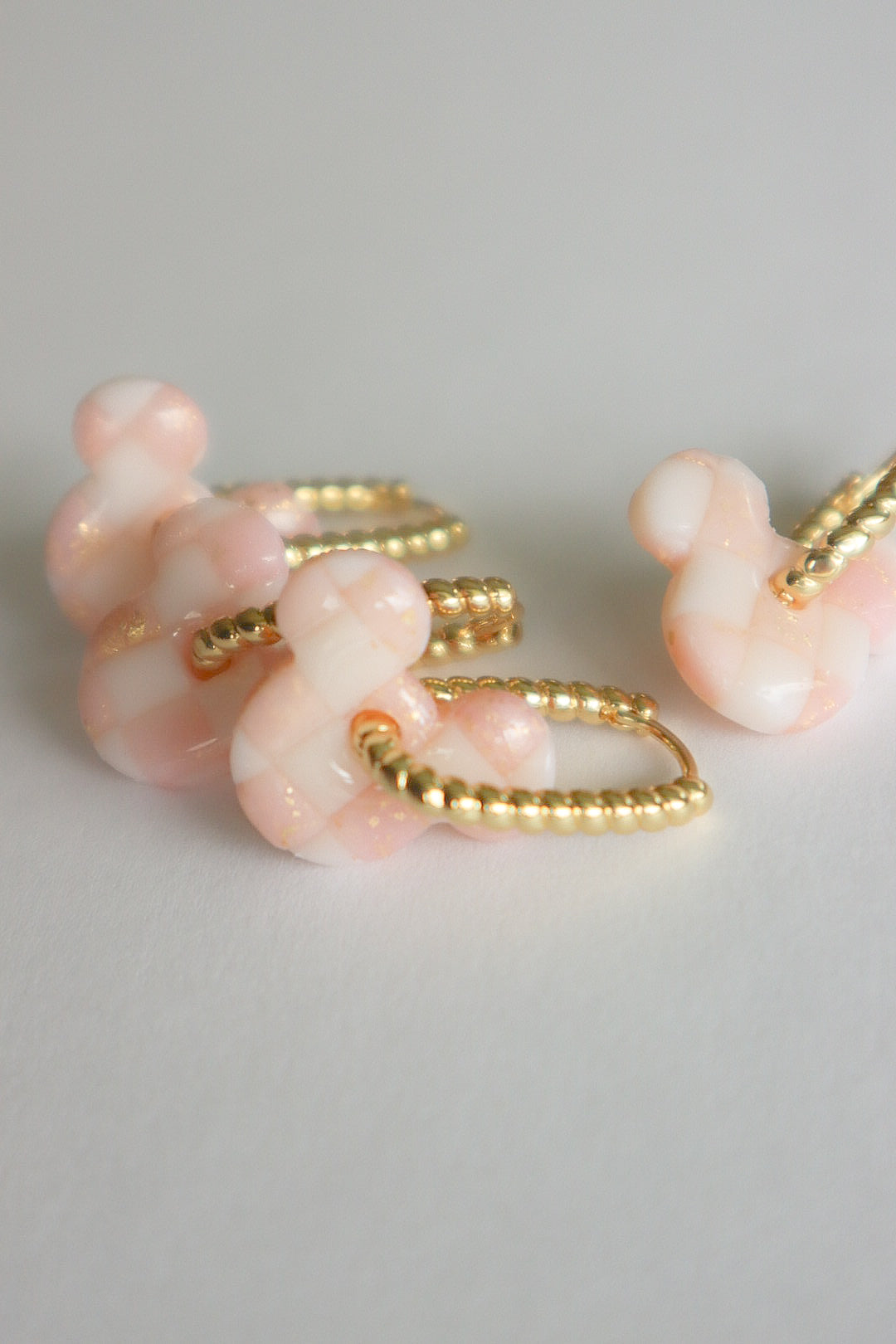 Pink Checkered Magical Mouse Charm Huggie