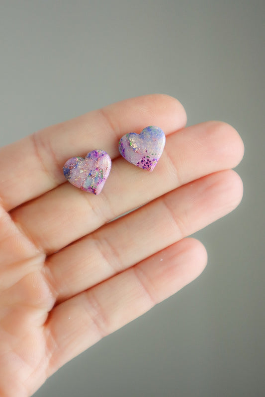 Jewel Marble Heart Studs