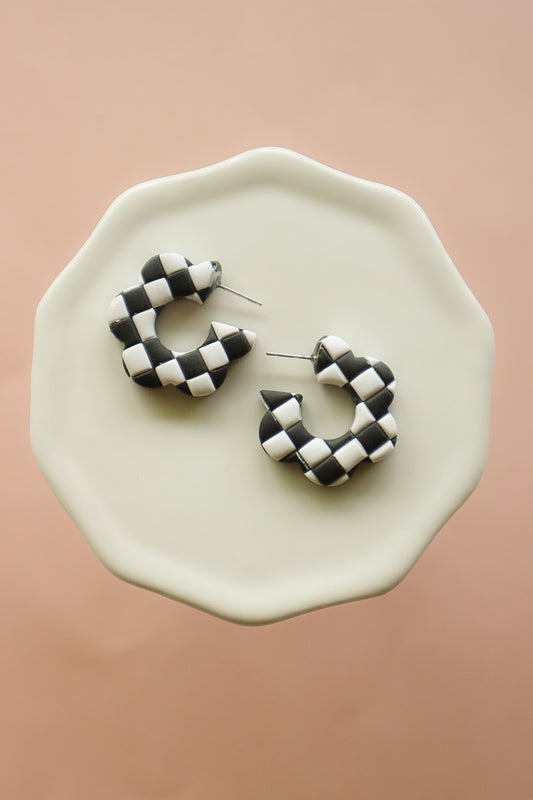Black + White Checkered Scallop Hoops