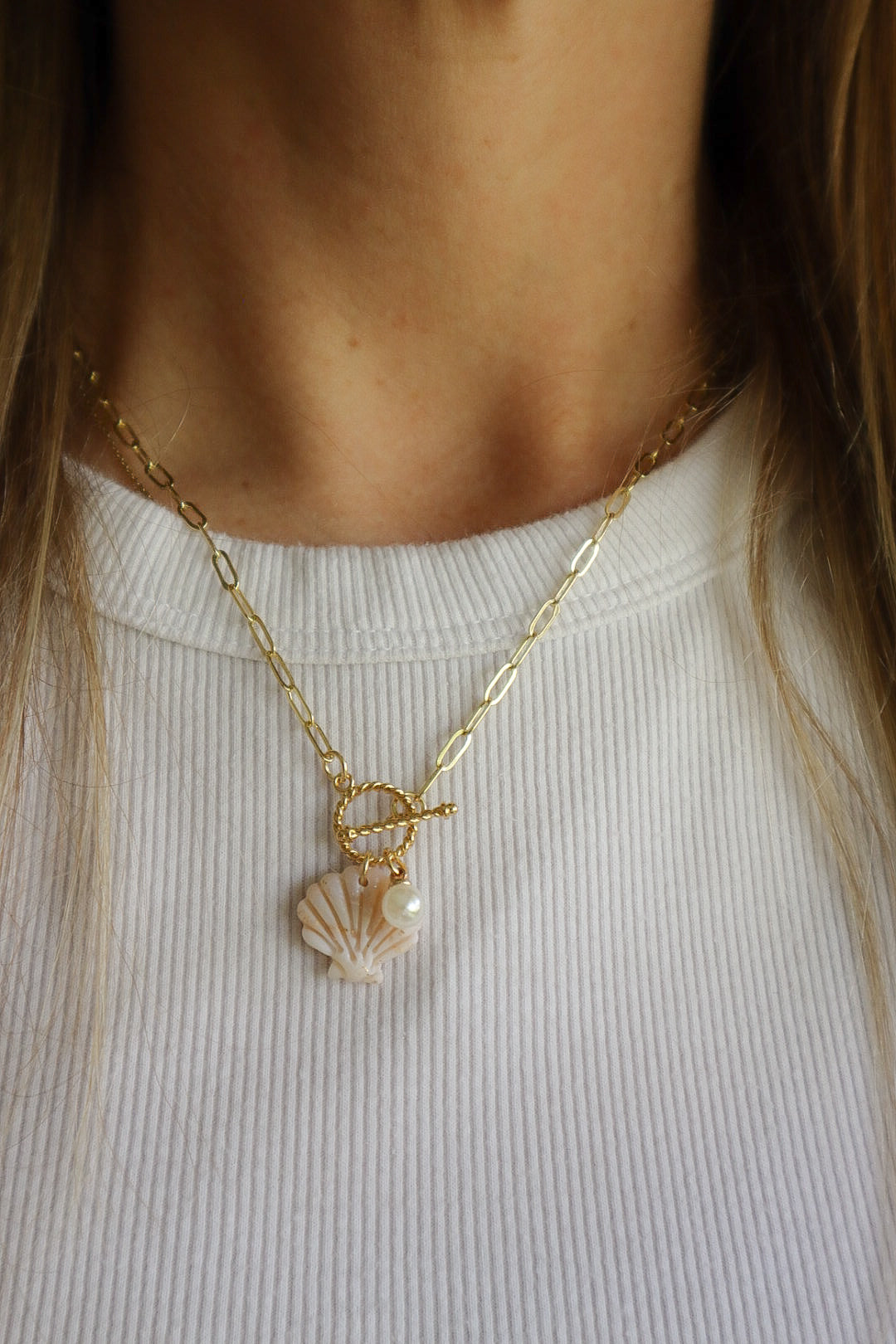 Seaside Seashell Gold Filled Toggle Necklace