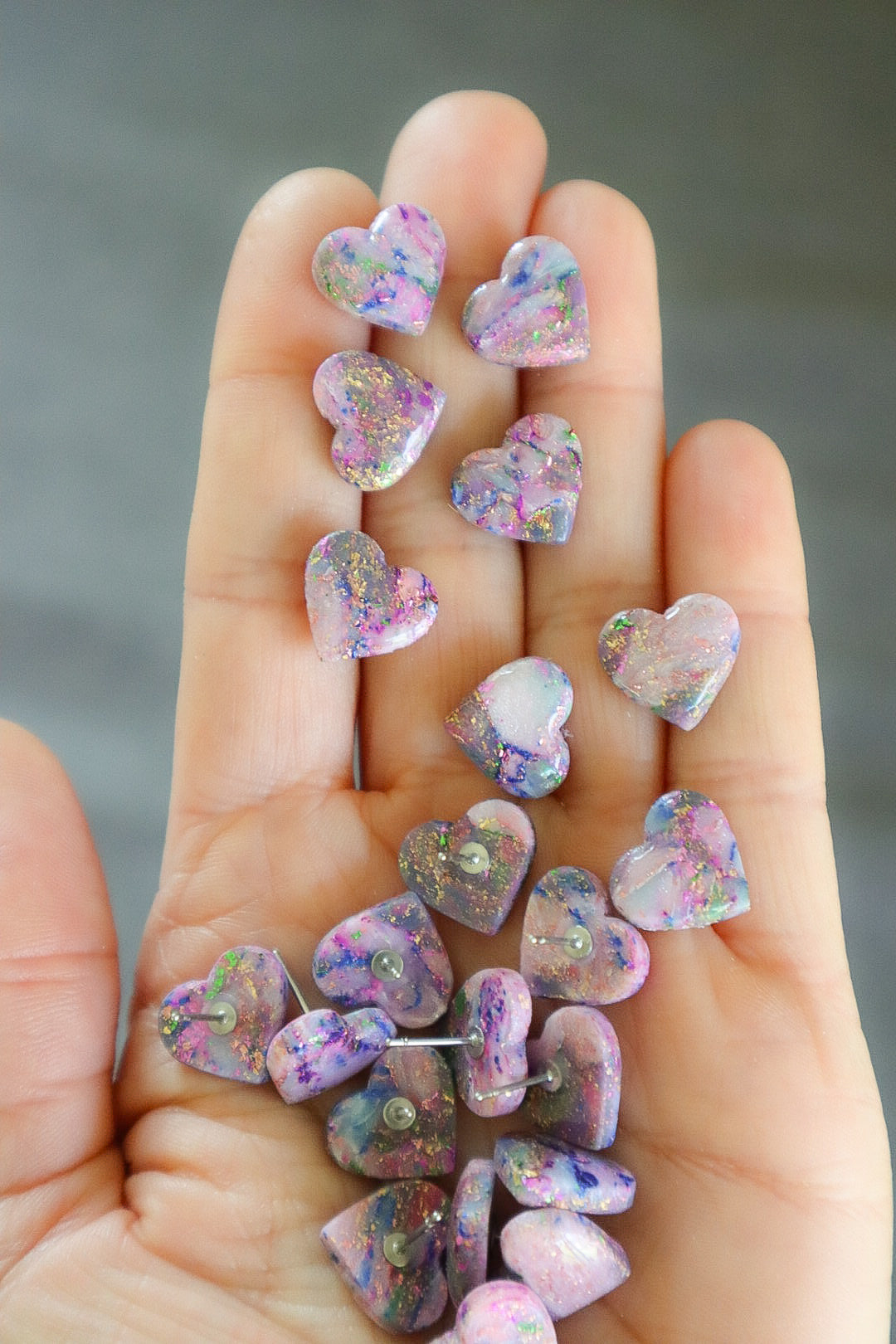 Jewel Marble Heart Studs