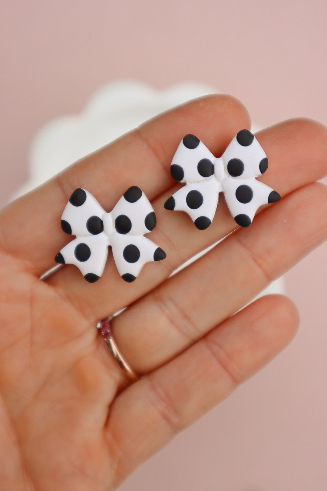 Black & White Polkadot Bow Stud