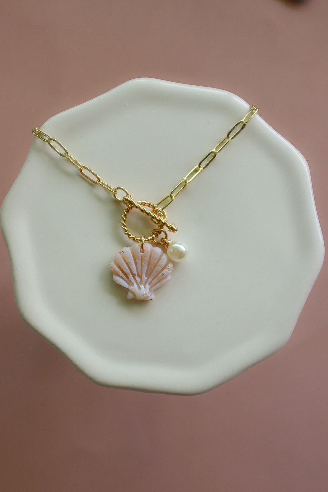 Seaside Seashell Gold Filled Toggle Necklace