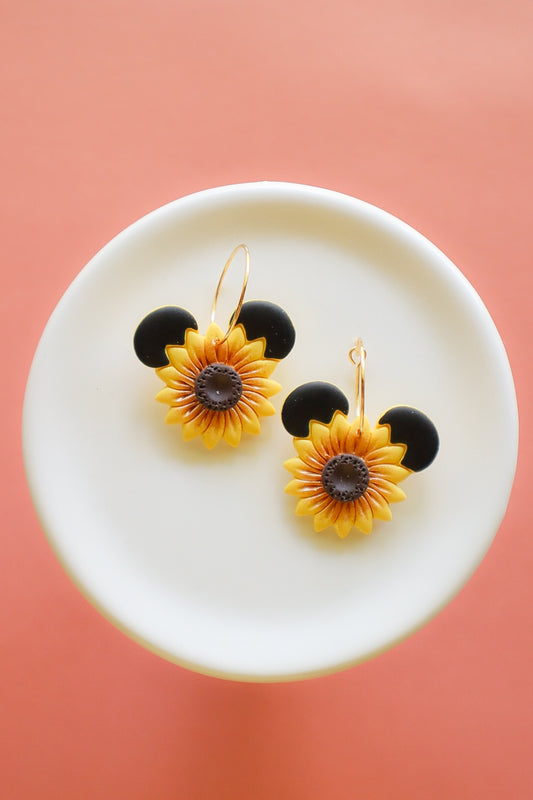 Magical Mouse Sunflower | 20mm Gold Filled Hoop