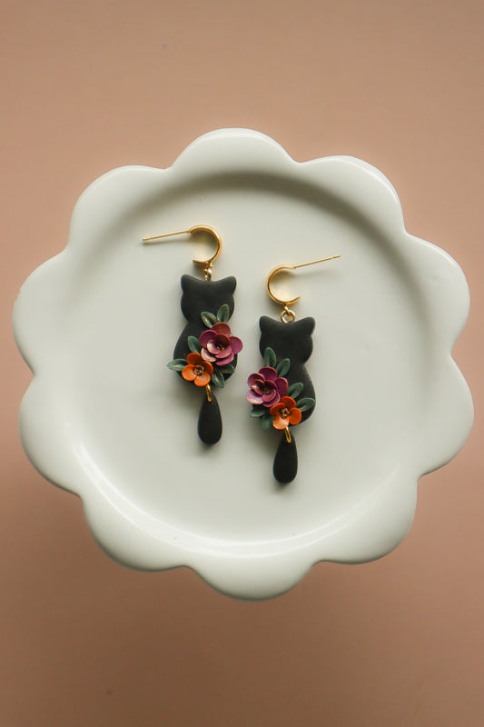 Floral Black Cat