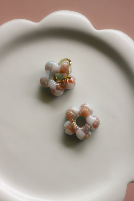 Reversible Checkered Flower Charm Hoops