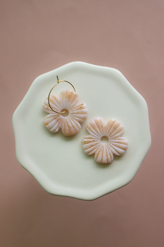 Pearl Marbled Flower Gold Filled Wire Hoops (20mm)